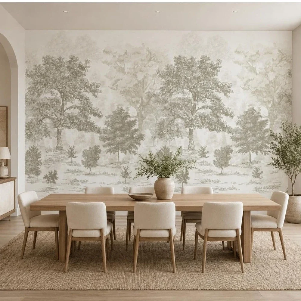 ZEEKO Vintage Forest Wall Mural Peel & Stick 177x110 Beige Wallpaper 6 Strip